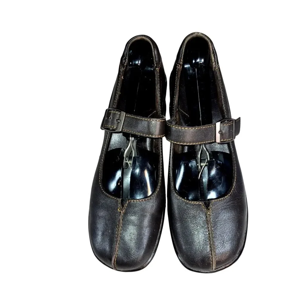 BOC Born Brown Leather Mary Jane Split-Toe Wedge Chunky Platform Shoes 8.5M